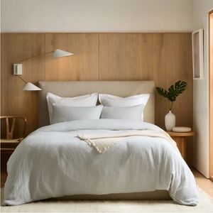 QUINCE Organic Cotton Waffle Duvet Cover Twin Size Mist Blue Color